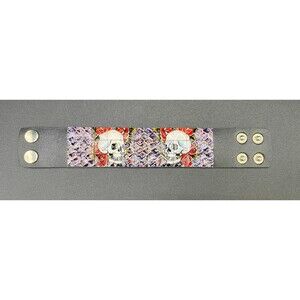 Skull and Roses Studded Faux Leather Snap Bracelet